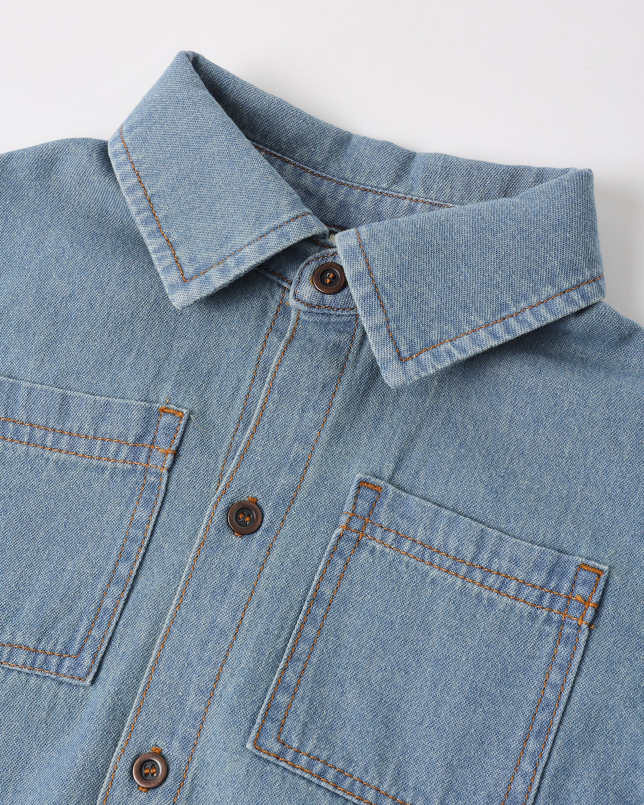 Denim Short Sleeve Overshirt Washed Blue - Image 8